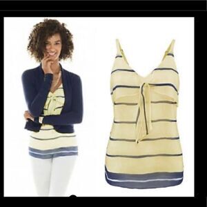 Cabi Stripe Lights Knot Sleeveless Cami Tank Top Yellow Navy Blue Size Small
